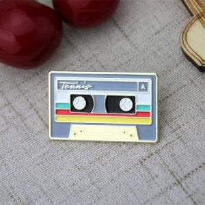 Custom Old Time Lapel Pin looks like an old tape