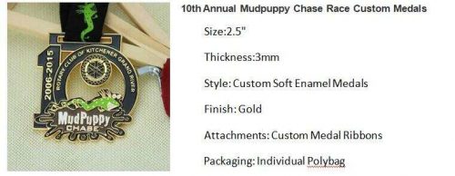 10th Annual Mudpuppy Chase Race Custom Medals