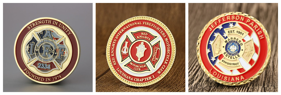 St. Florian cross on firefighter challenge coins