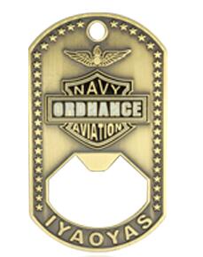 Dog tag challenge coin bottle opener