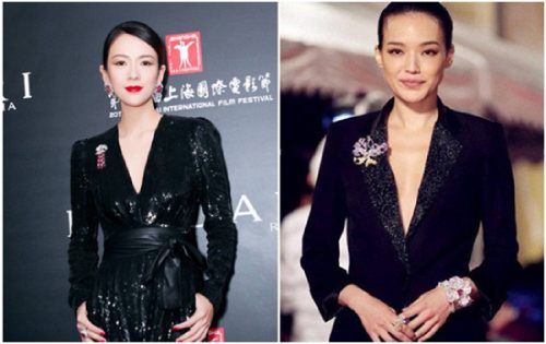 The actresses of wearing brooch pin