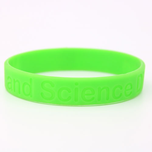 Green silicone wristbands with debossed contents