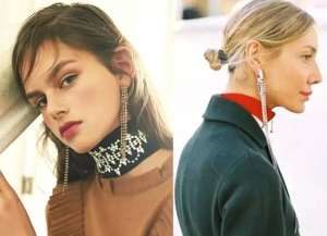 People with square and round face are wearing tassel earrings