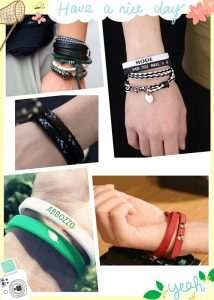 Different people are wearing different bracelets to match their clothes